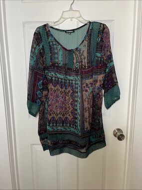 Dimri Teal Paisley Print Tunic Top